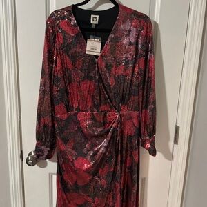 Anne Klein Red and Black Sequin Top
